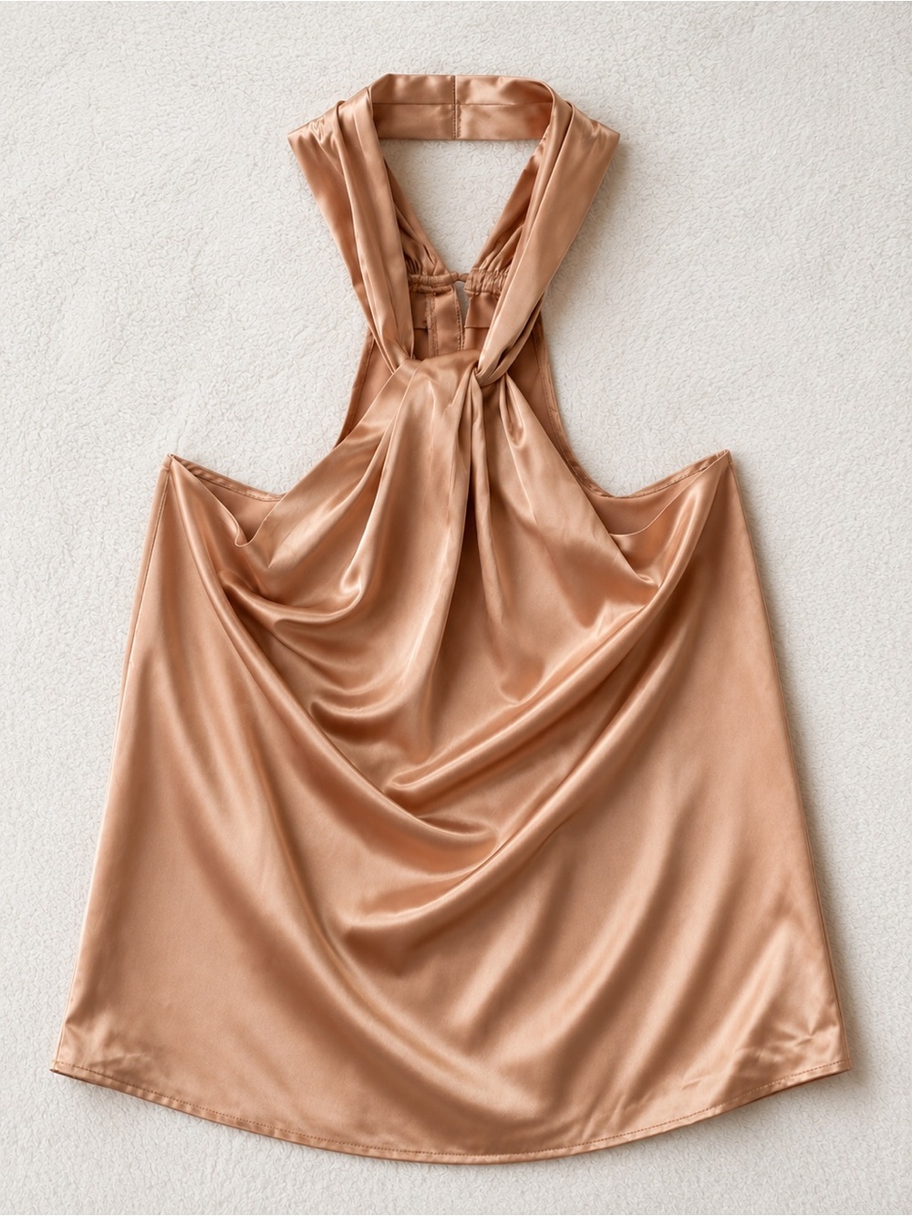 J. Nna Satin Halter Draped Top - Champagne
